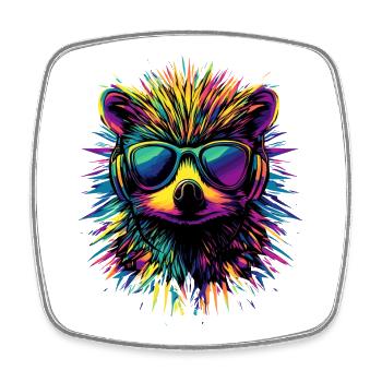 Igel Popart Kopfhörer Sonnenbrille Bunt Süßer Igel - Viereckiger Kühlschrankmagnet - Weiß - Vorne