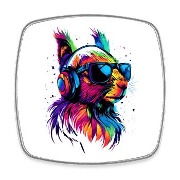 Eichhörnchen Kopfhörer Bunt Popart DJ Eichhörnchen - Viereckiger Kühlschrankmagnet - Weiß - Vorne