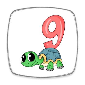 9th Birthday Motif Turtle - 9 Years - Square fridge magnet - white - Front