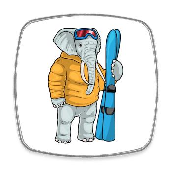 Elefant Skifahrer Ski Wintersport - Viereckiger Kühlschrankmagnet - Weiß - Vorne