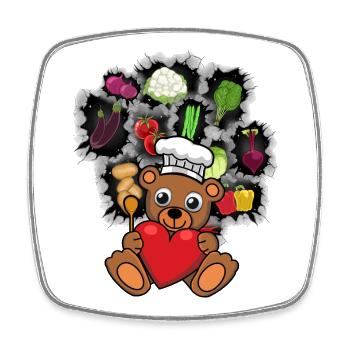 Koch Köche Köchin Teddybär Herz Gemüse - Viereckiger Kühlschrankmagnet - Weiß - Vorne