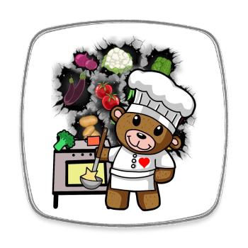 ours en peluche, cuisinier, chef, cuisinier, cuisinier, cuisinier, légumes - Magnet carré - blanc - Devant