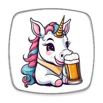 Beschwipstes / betrunkenes Einhorn - Viereckiger Kühlschrankmagnet - Weiß - Vorne
