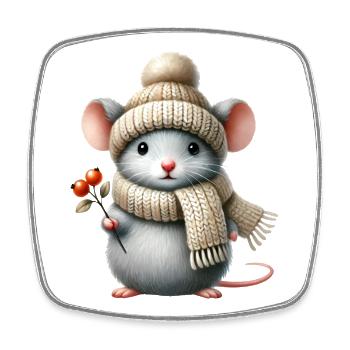 süße Maus mit einer warmen Strickmütze und Schal - Viereckiger Kühlschrankmagnet - Weiß - Vorne