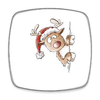 Drôle de renne Noël I cadeau - Magnet carré - blanc - Devant