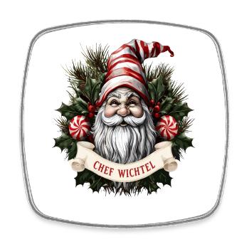 Chef Wichtel Weihnachtsgnom - Viereckiger Kühlschrankmagnet - Weiß - Vorne