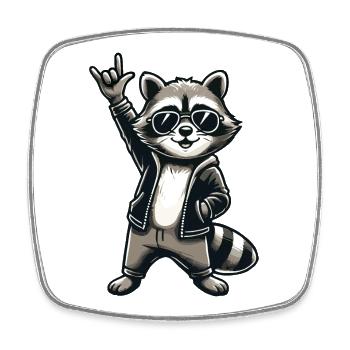 Raccoon with Rock Pose Raccoon Rock Music Musician - Square fridge magnet - white - Front