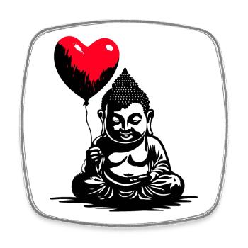 Buddha mit Herz Luftballon - Heartful Creatures - Viereckiger Kühlschrankmagnet - Weiß - Vorne