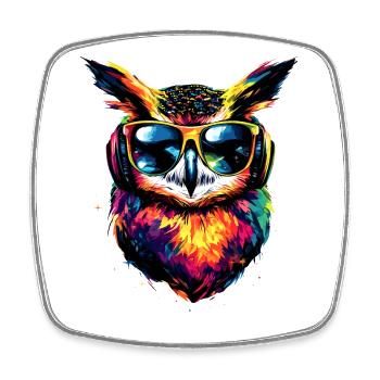 Eule Bunt Regenbogen Farben Kauz Uhu Owl Eulen - Viereckiger Kühlschrankmagnet - Weiß - Vorne