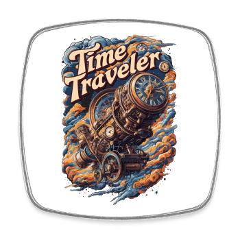 Time Traveler Steampunk Clock Adventure Design - Square fridge magnet - white - Front