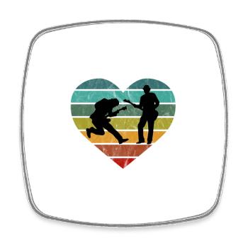 E-Gitarre Bass Herz Retro Silhouette - Viereckiger Kühlschrankmagnet - Weiß - Vorne