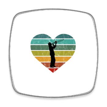 Posaunist Silhouette Posaune Retro Herz - Viereckiger Kühlschrankmagnet - Weiß - Vorne