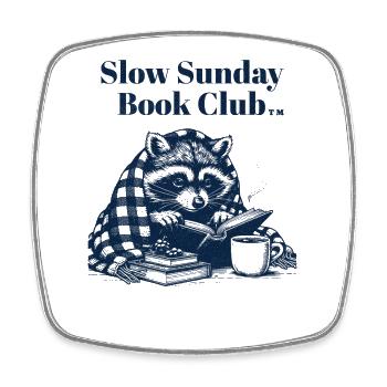 Club de lecture Slow Sunday - Raton laveur avec livre - Magnet carré - blanc - Devant