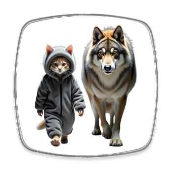 Katze und Wolf gehen zusammen - Viereckiger Kühlschrankmagnet - Weiß - Vorne
