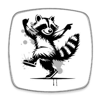 Tanzender Waschbär im Stencil-Stil - Viereckiger Kühlschrankmagnet - Weiß - Vorne