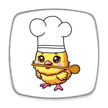Chapeau de chef Cuiller de cuisine Poussin Cuisinier Cuisinier Cuisinier - Magnet carré - blanc - Devant