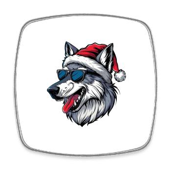 Loup Noël Drôle - Magnet carré - blanc - Devant