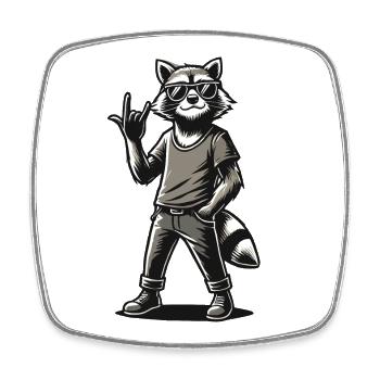 Raccoon with Rock Pose Raccoon Rock Music Musician - Square fridge magnet - white - Front