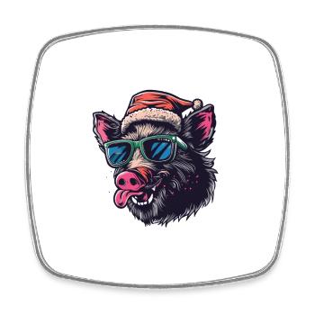 Pig Christmas Funny Wild Boar - Square fridge magnet - white - Front