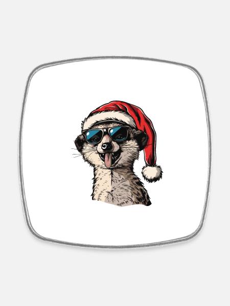 Erdmännchen Weihnachten Lustig - Viereckiger Kühlschrankmagnet - Weiß