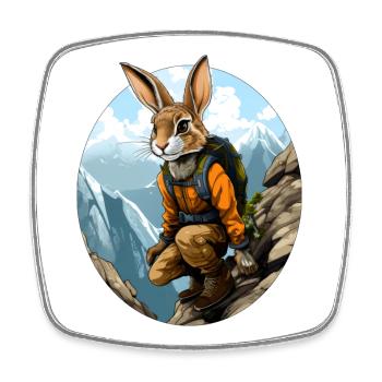 Rabbit Mountaineer / Hiking Rabbit - Square fridge magnet - white - Front