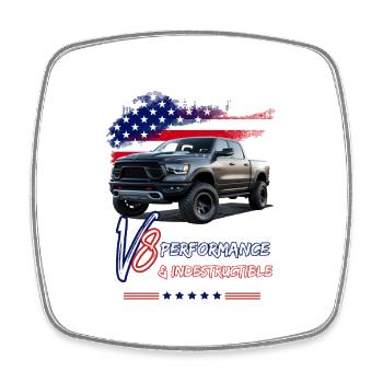 Pick Up Truck - Leistung & Unzerstörbar - Pick Up - Viereckiger Kühlschrankmagnet - Weiß - Vorne