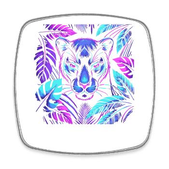 Panthère vive avec motif de feuilles tropicales - Magnet carré - blanc - Devant