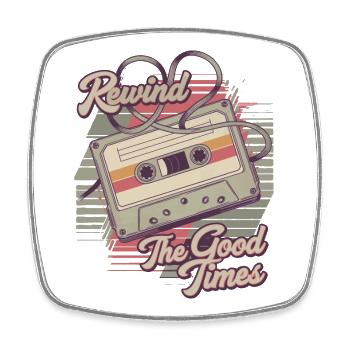 Rewind the Good Times Vintage Cassette Design - Square fridge magnet - white - Front