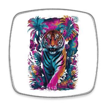 Tigre psychédélique dans un design de jungle vibrant - Magnet carré - blanc - Devant