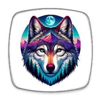 Loup - Magnet carré - blanc - Devant