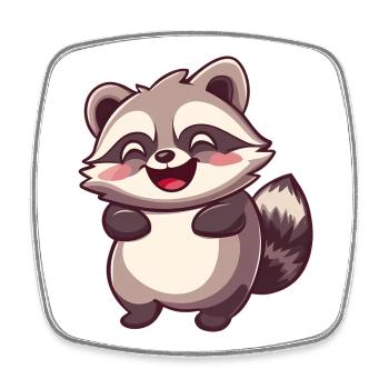 Niedlicher entzückender Waschbär - Charmantes Cartoon-Design - Viereckiger Kühlschrankmagnet - Weiß - Vorne