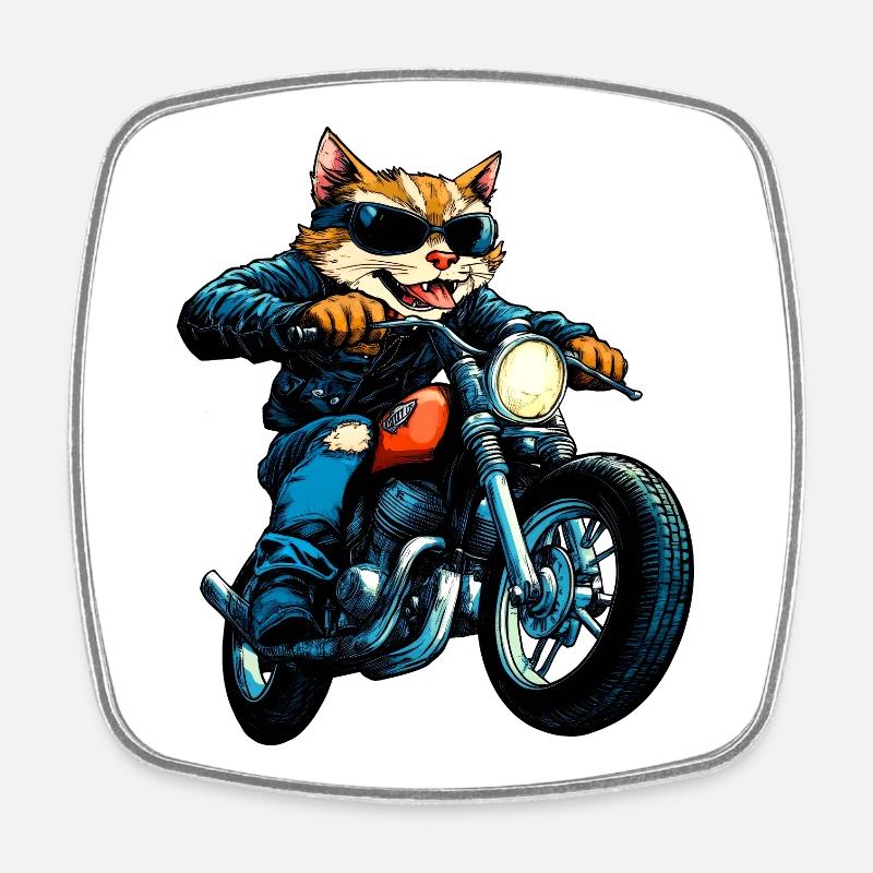 Cats Motorcycle / Motorcyclist Cat - Square fridge magnet - white