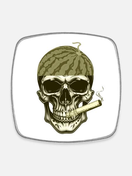 Watermelon Head Skull Styled - Square fridge magnet - white