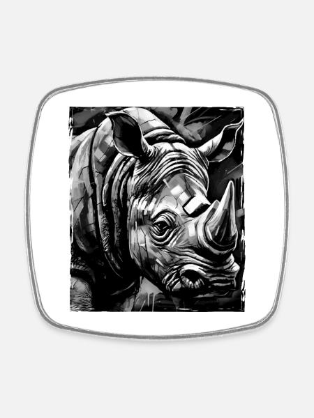Nashorn Porträt - Viereckiger Kühlschrankmagnet - Weiß
