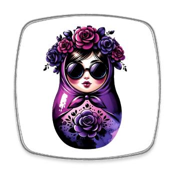 Russian Girl Matryoshka Moscow with Sunglasses - Square fridge magnet - white - Front
