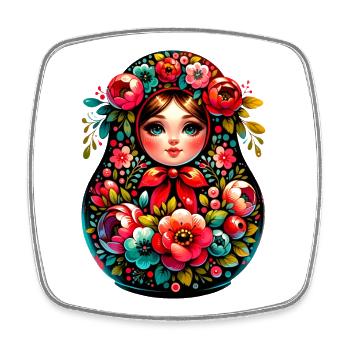Russian Girl Matryoshka Moscow with Sunglasses - Square fridge magnet - white - Front