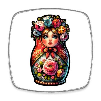 Russian Girl Matroschka Moskau mit Sonnenbrille - Viereckiger Kühlschrankmagnet - Weiß - Vorne