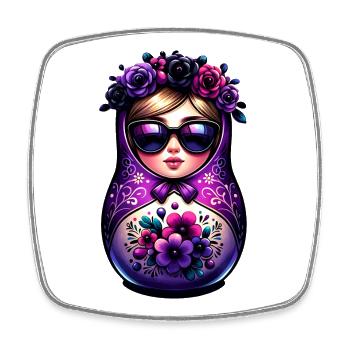 Russian Girl Matryoshka Moscow with Sunglasses - Square fridge magnet - white - Front