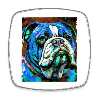 Portrait de chien bouledogue - Magnet carré - blanc - Devant