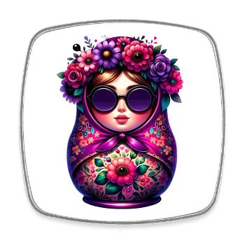 Russian Girl Matryoshka Moscow with Sunglasses - Square fridge magnet - white - Front