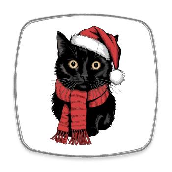 Chat Noir Père Noël Chapeau Bombay Chat - Magnet carré - blanc - Devant