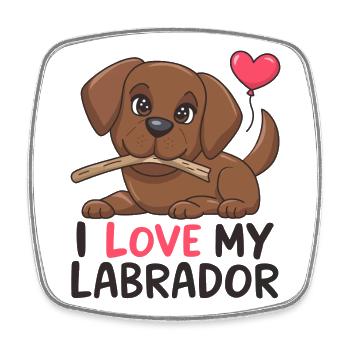 Entzückender Labrador-Welpe mit Herzballon - Viereckiger Kühlschrankmagnet - Weiß - Vorne