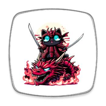 Samurai-Katze mit Schwert auf Drache in Epic Battle 3D - Viereckiger Kühlschrankmagnet - Weiß - Vorne