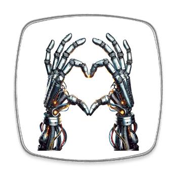 Roboter Herz Hände - Cyborg Lovehands - Viereckiger Kühlschrankmagnet - Weiß - Vorne