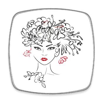 Woman's head with flowers - Square fridge magnet - white - Front