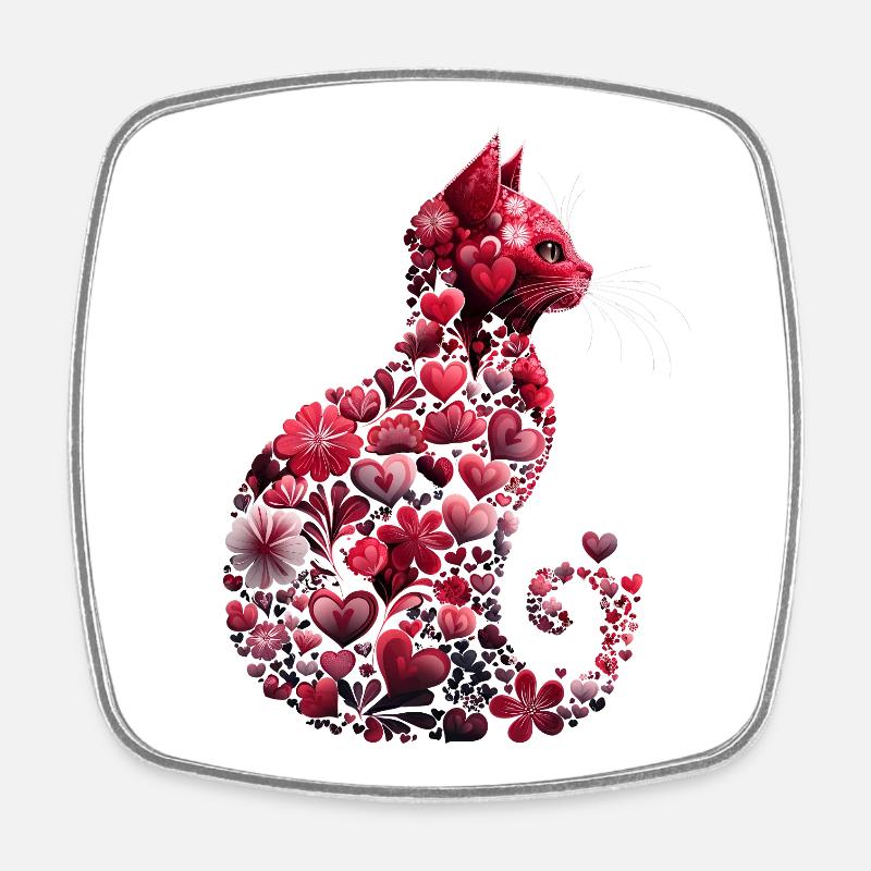 Chat romantique coeurs et fleurs Chat Saint-Valentin - Magnet carré - blanc