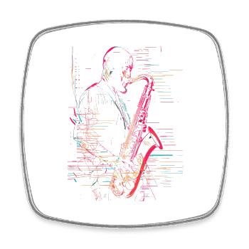 Saxophonspieler Line Art - Viereckiger Kühlschrankmagnet - Weiß - Vorne