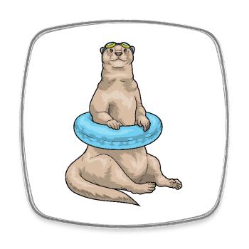 Otter Swimming Swim Ring Summer - Square fridge magnet - white - Front