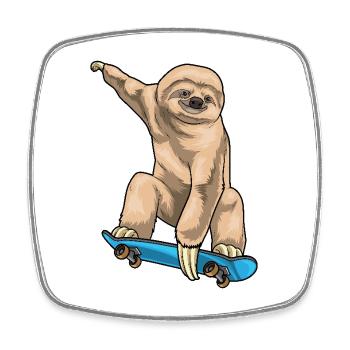 Faultier Skater Skateboard - Viereckiger Kühlschrankmagnet - Weiß - Vorne