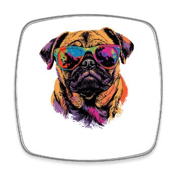 Mops Beige Hunde Liebe Carlin Kleiner Süßer Mops - Viereckiger Kühlschrankmagnet - Weiß - Vorne